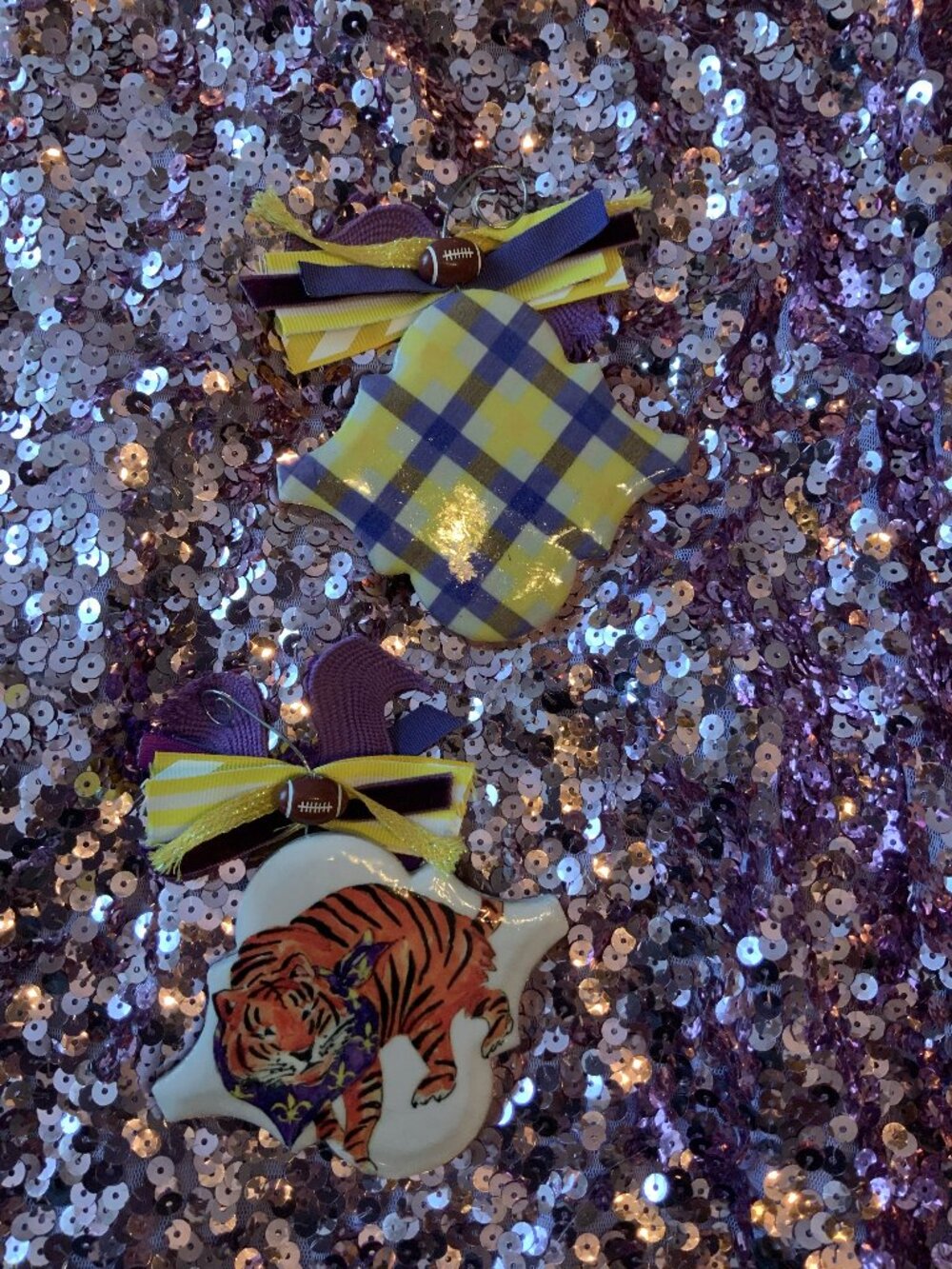 LSU Themed Hanging Ceramic Ornaments